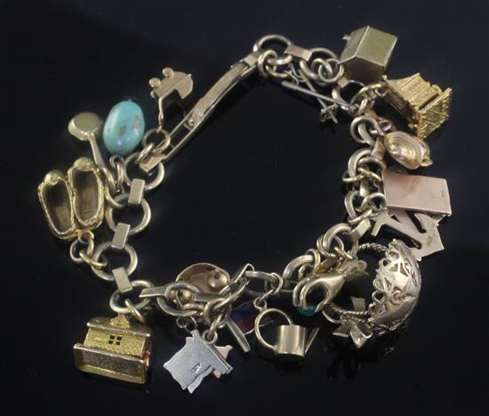 A 1940s 9ct gold charm bracelet,